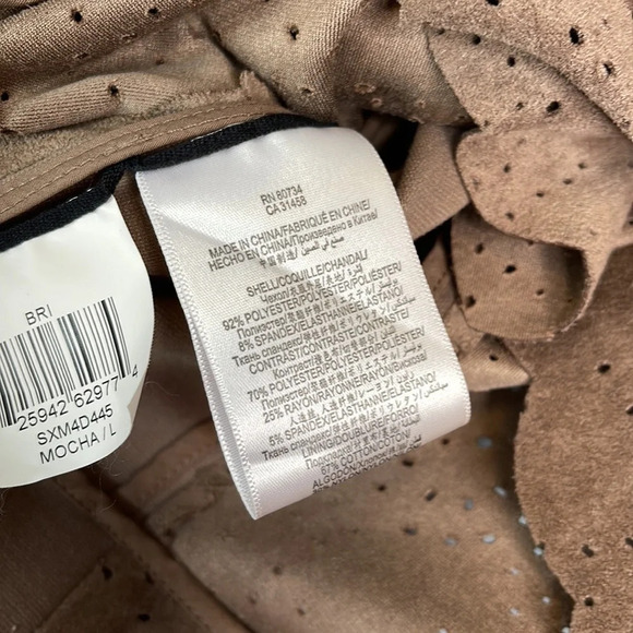 BCBGMAXAZRIA Perforated Faux Suede Crop Jacket Mocha Draped Front 3/4 Sleeves L - Picture 10 of 13